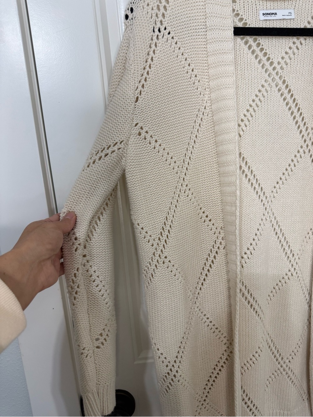 Sonoma Open-Front Diamond Pointelle Cardigan - Cream - Picture 3 of 6